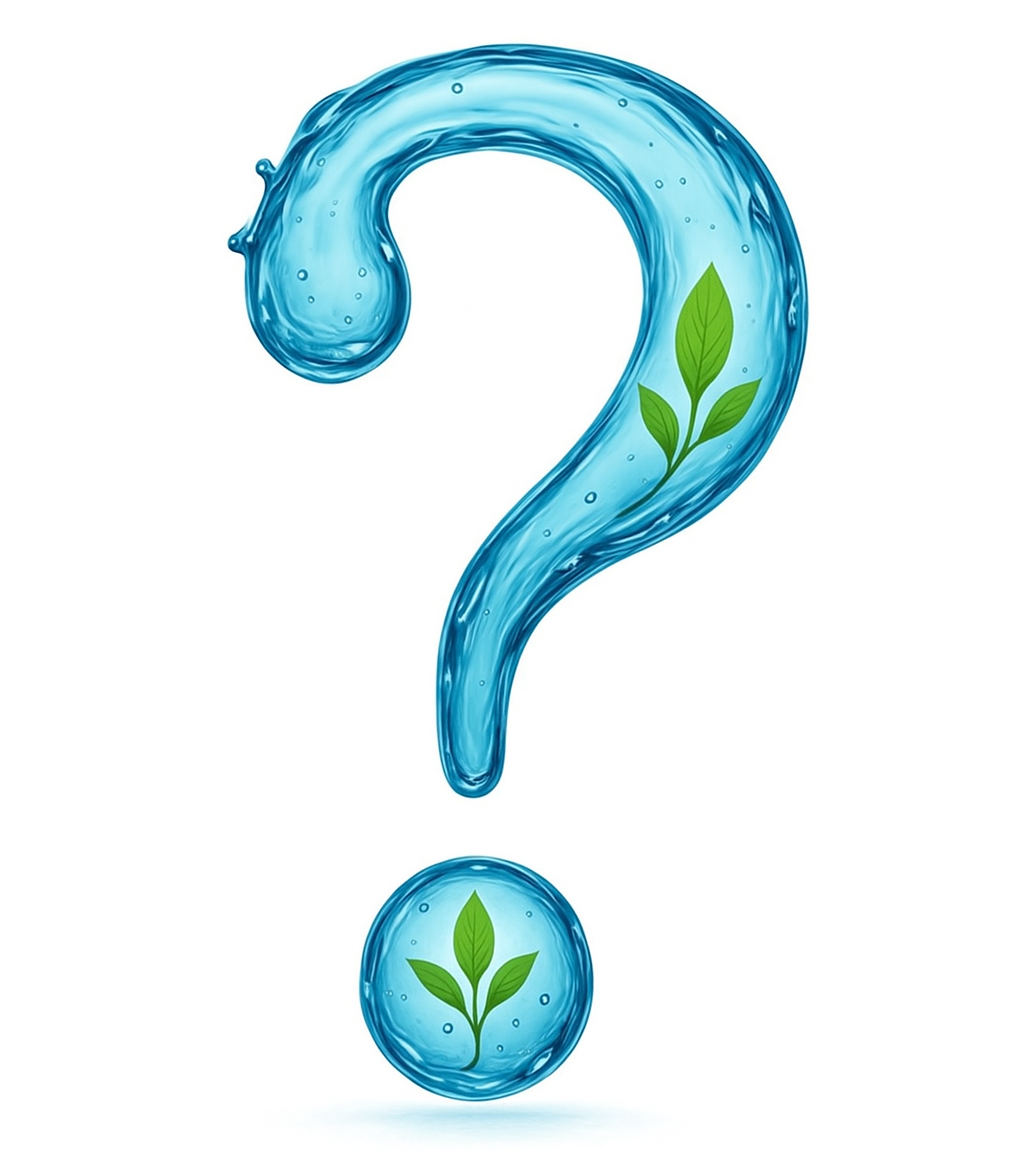 Point d'interrogation fait d'eau avec une plante à l'intérieur